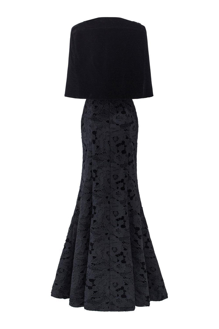 Dream Mermaid Cape Shoulder Velvet Floor Length Dress - MEAN BLVD