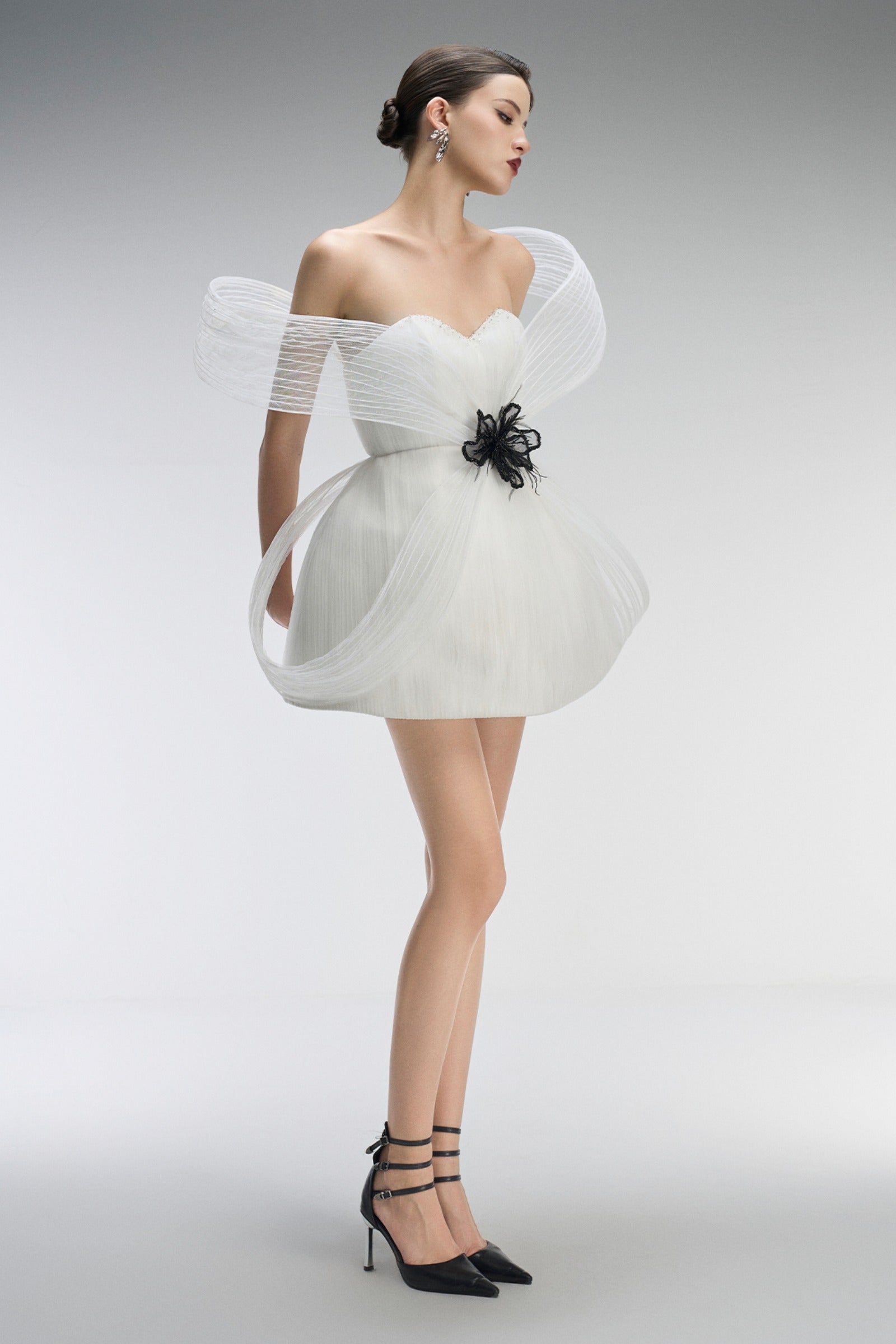 Vanila Couture Strapless Mini Dress With 3D Mesh Petals