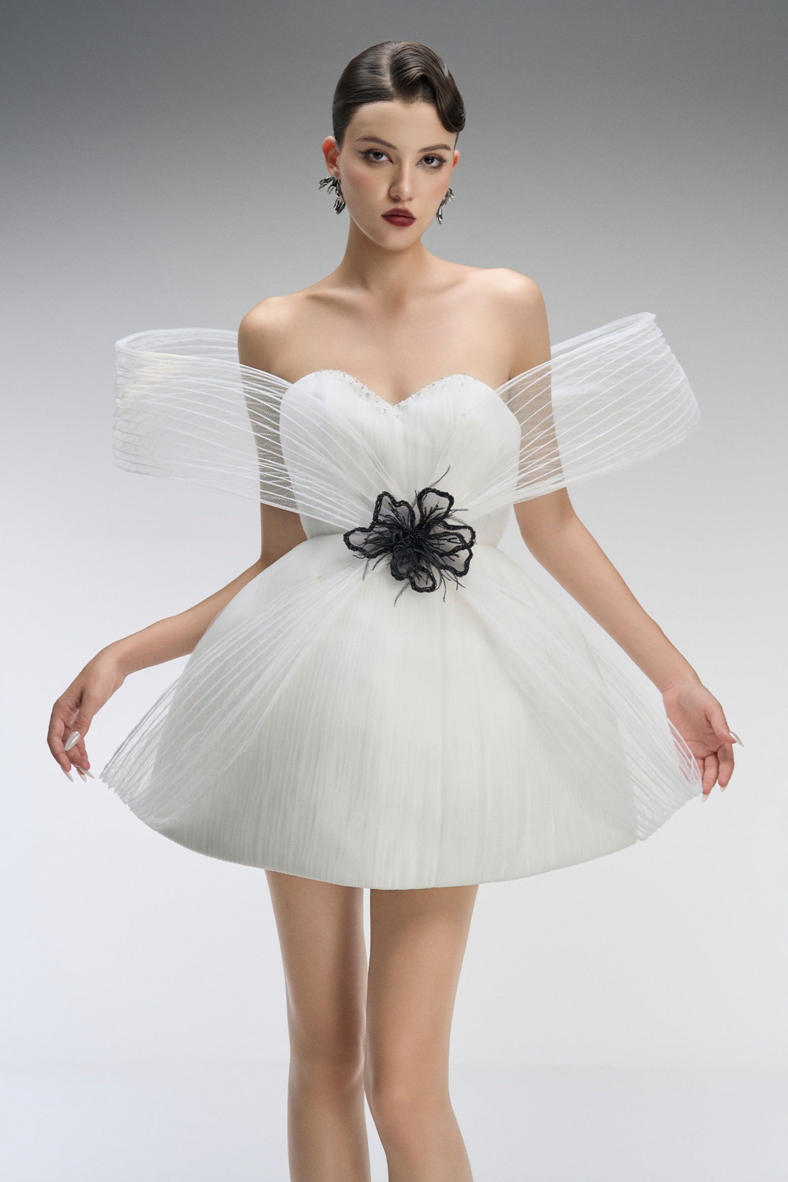 Vanila Couture Strapless Mini Dress With 3D Mesh Petals