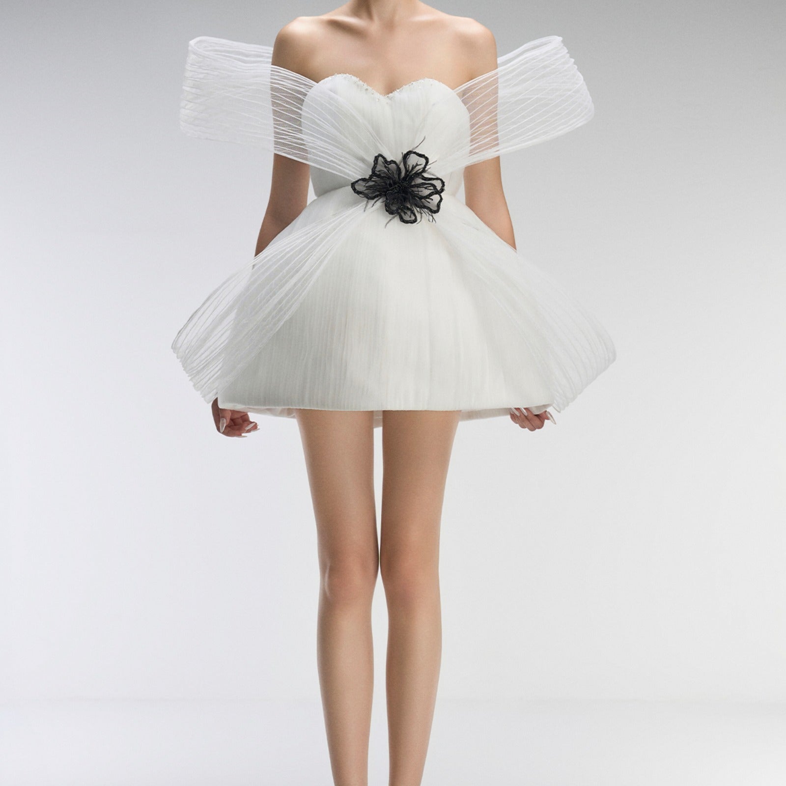Vanila Couture Strapless Mini Dress With 3D Mesh Petals