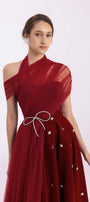Duarte Fit and Flare Crossover Mesh Silk Floor Length Dress - MEAN BLVD