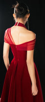 Duarte Fit and Flare Crossover Mesh Silk Floor Length Dress - MEAN BLVD