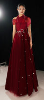 Duarte Fit and Flare Crossover Mesh Silk Floor Length Dress - MEAN BLVD