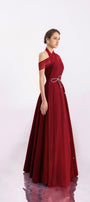 Duarte Fit and Flare Crossover Mesh Silk Floor Length Dress - MEAN BLVD