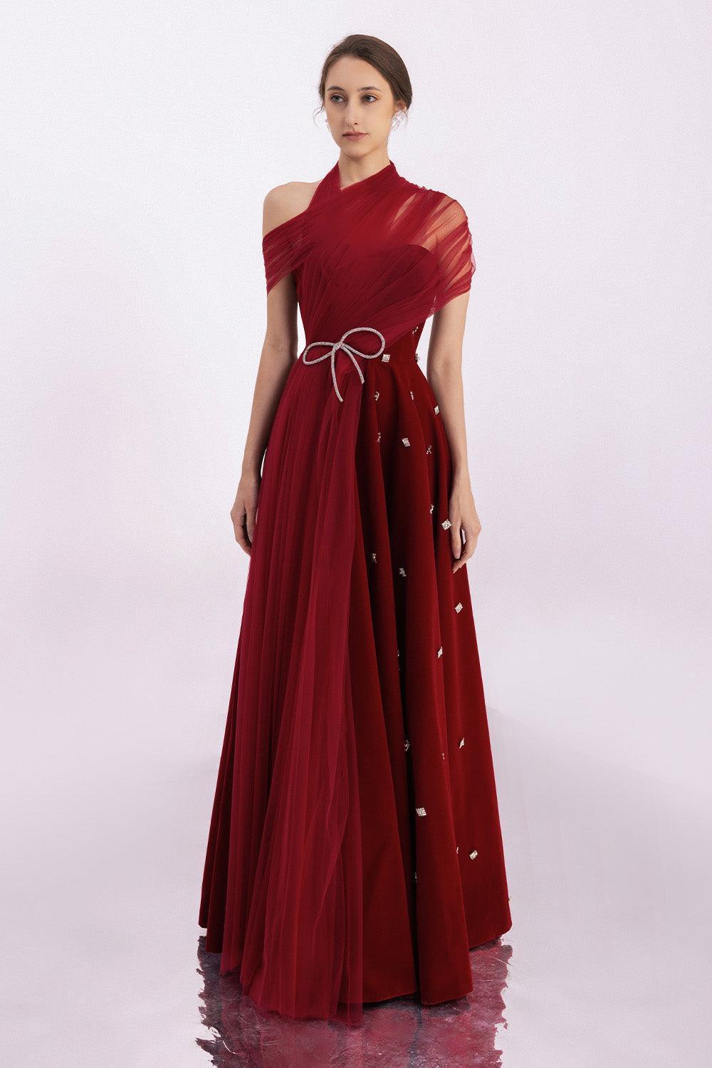 Women's Duarte Fit and Flare Crossover Mesh Silk Floor Length Dress XS