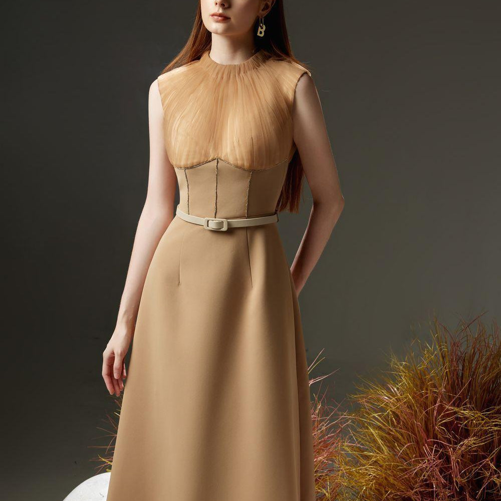 Dudley A-line Pleated Neck Organza Midi Dress - MEAN BLVD