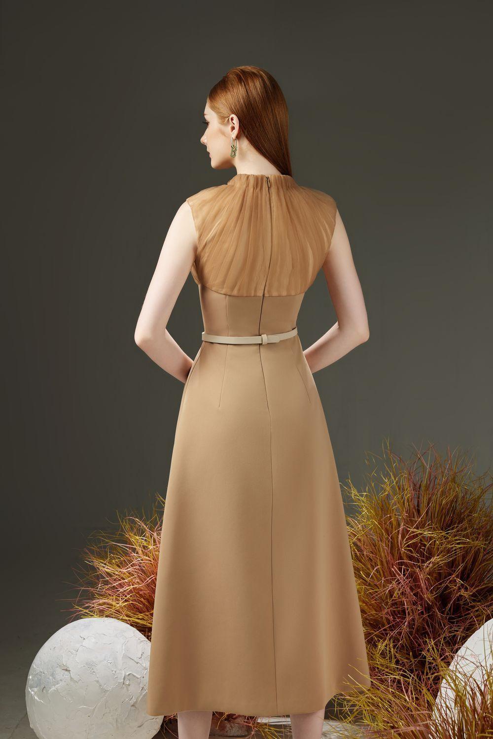 Dudley A-line Pleated Neck Organza Midi Dress - MEAN BLVD