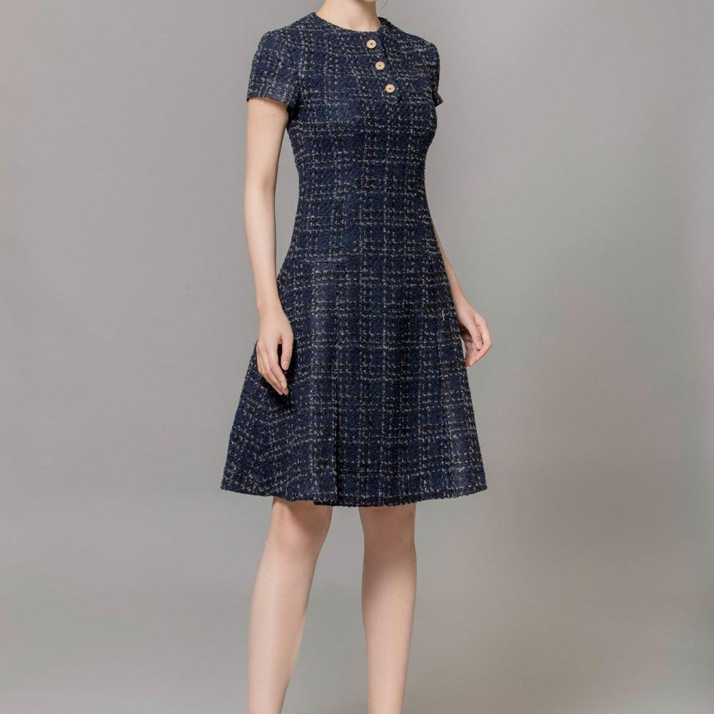 Dulce A-line Round Neck Tweed Above The Knee Dress - MEAN BLVD