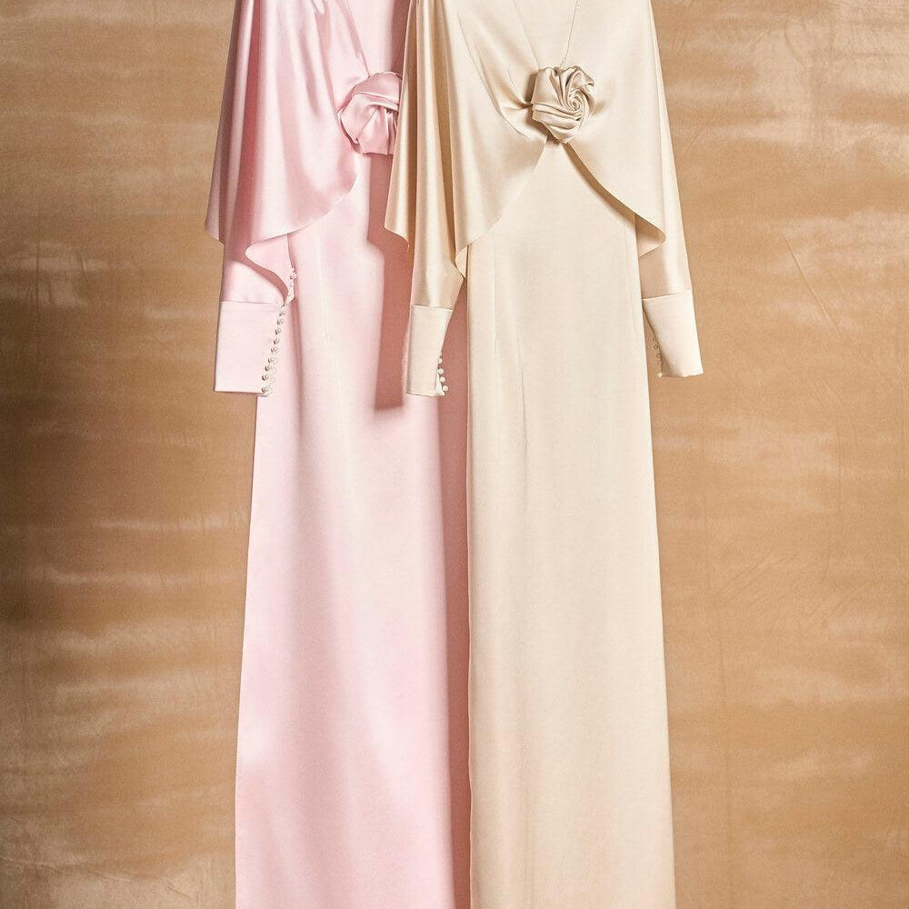 Earline Sheath Cape Sleeved Satin Floor Length Ao Dai - MEAN BLVD