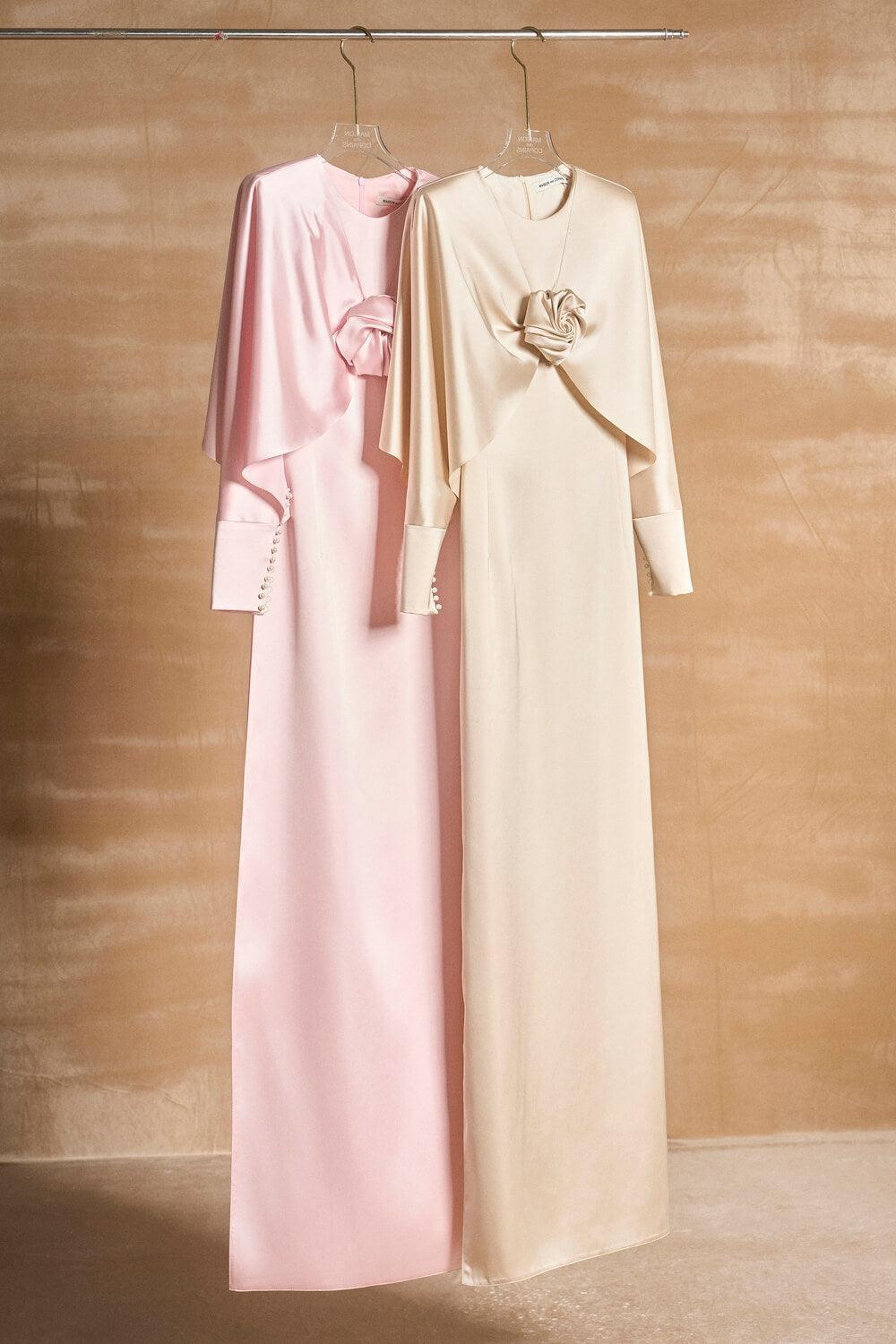 Earline Sheath Cape Sleeved Satin Floor Length Ao Dai - MEAN BLVD