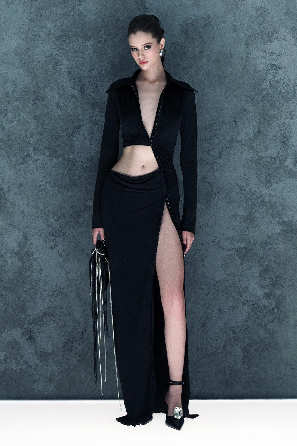 long black spandex dress MIREYA MAXI DRESS IN BLACK SPANDEX JERSEY