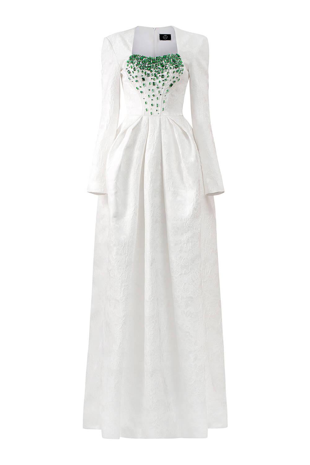 Echoes Ball Gown Long Sleeved Jacquard Floor Length Dress - MEAN BLVD