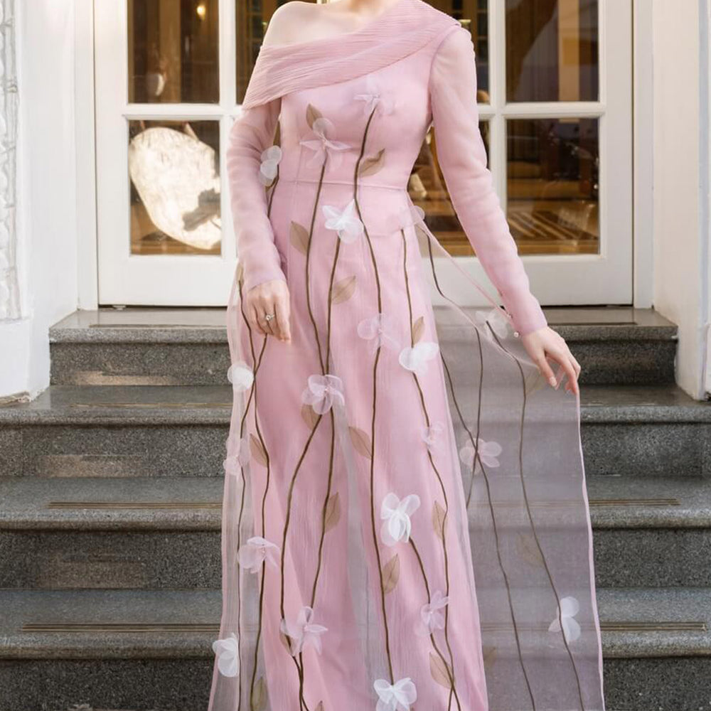 Eden Fitted One Shoulder Organza Long Length Ao Dai