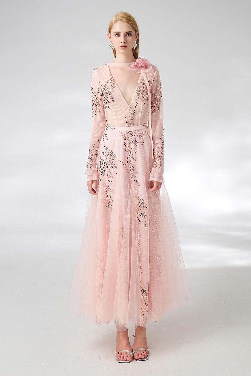 Edgar Gored Long Sleeved Organza Satin Ankle Length Set - MEAN BLVD