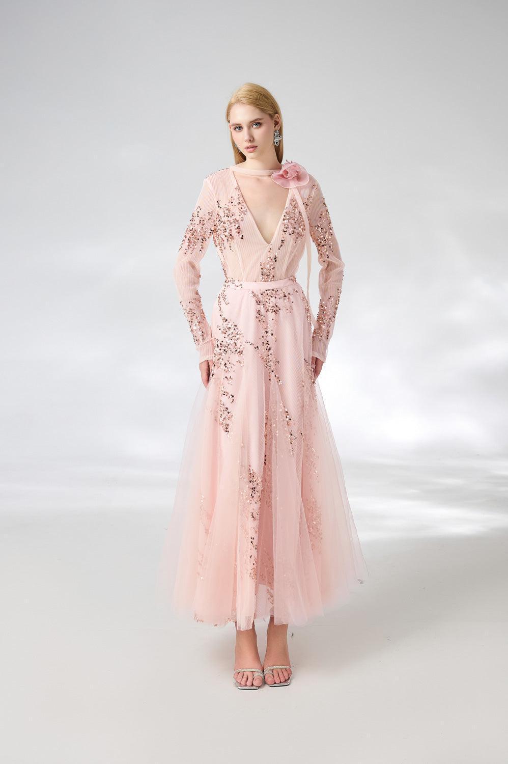 Edgar Gored Long Sleeved Organza Satin Ankle Length Set - MEAN BLVD
