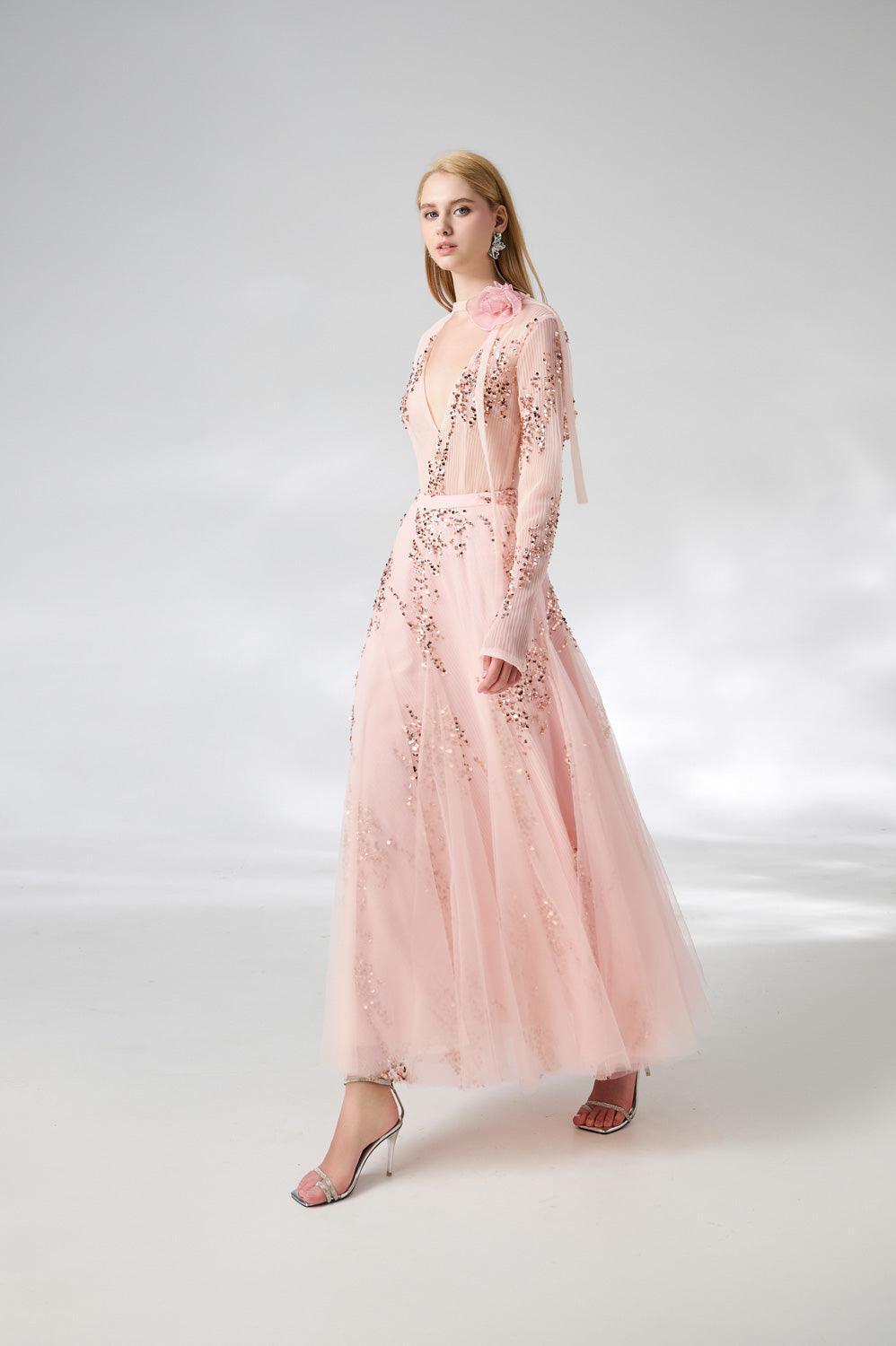 Edgar Gored Long Sleeved Organza Satin Ankle Length Set - MEAN BLVD