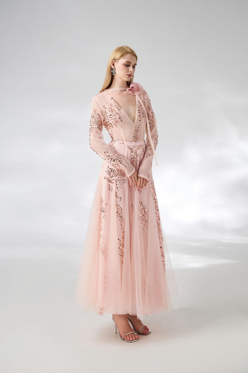 Edgar Gored Long Sleeved Organza Satin Ankle Length Set - MEAN BLVD