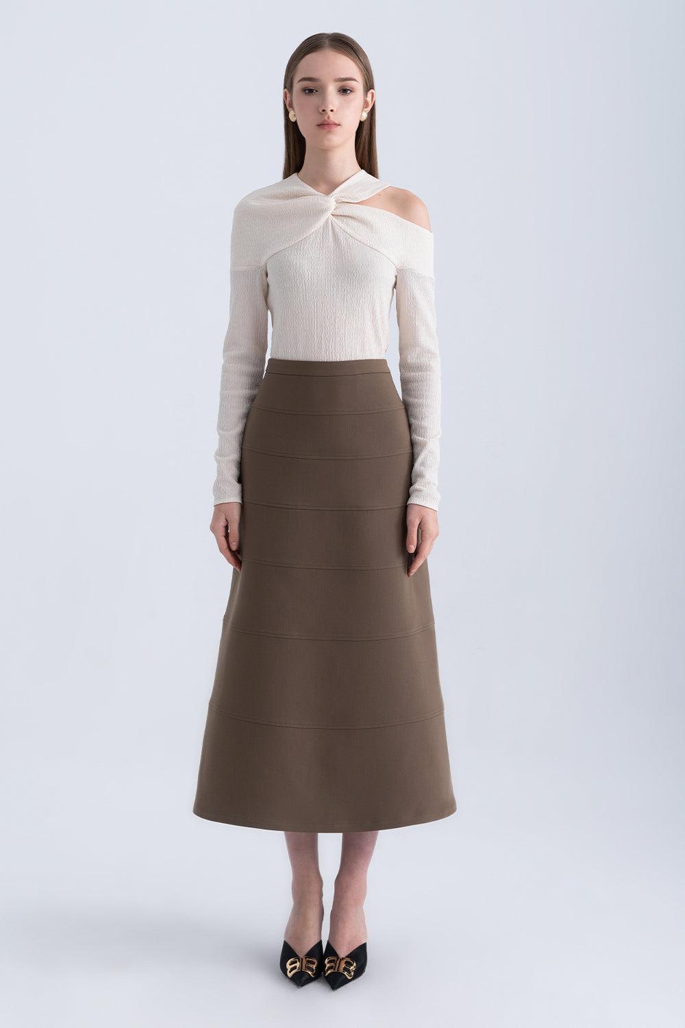 Edith A-line High Waist Twill Midi Skirt - MEAN BLVD