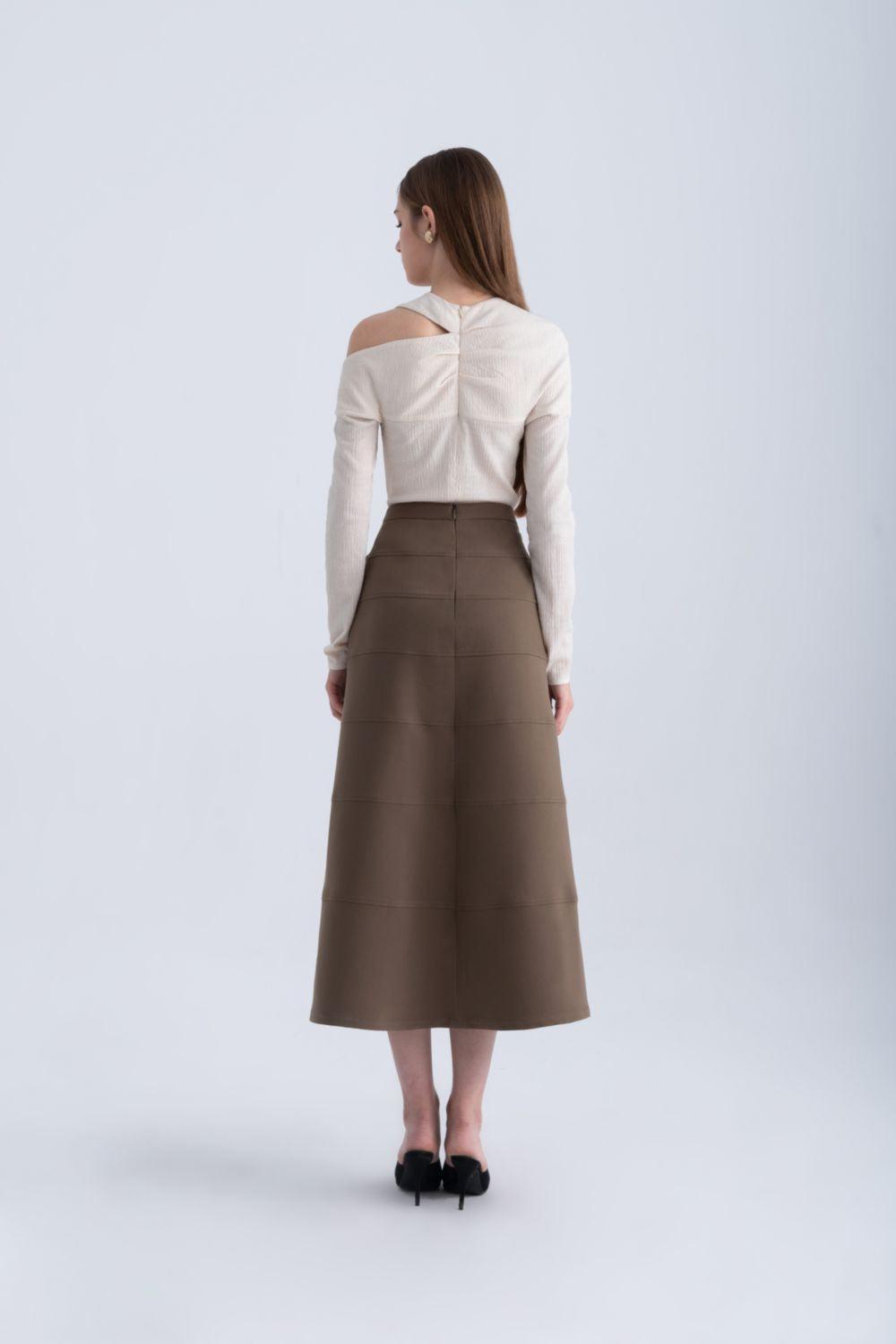 Edith A-line High Waist Twill Midi Skirt - MEAN BLVD