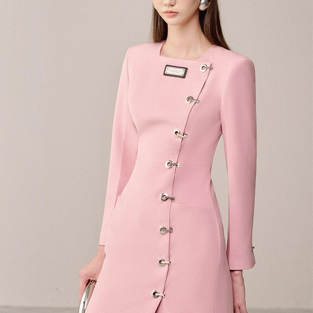 Women's Edol A-Line Long Sleeved Linen Cotton Mini Dress S/M/L/Customize Pink Mean Blvd Pink / L Women's Edol A-Line Long Sleeved Linen Cotton Mini Dress S/M/L/Customize Pink Mean Blvd Pink / L
