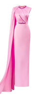 Efflores Pegged Round Neck Silk Floor Length Dress - MEAN BLVD