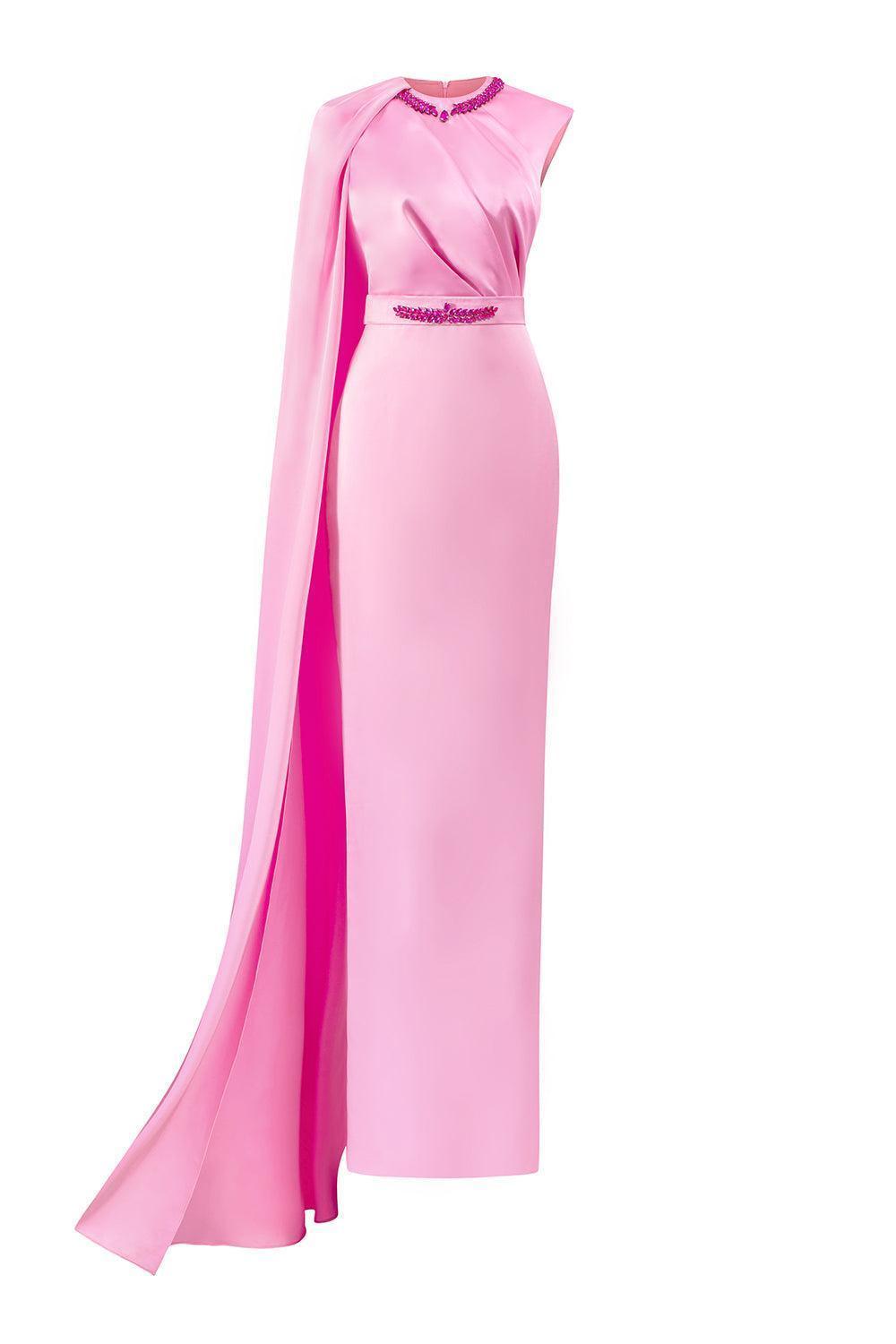 Efflores Pegged Round Neck Silk Floor Length Dress - MEAN BLVD