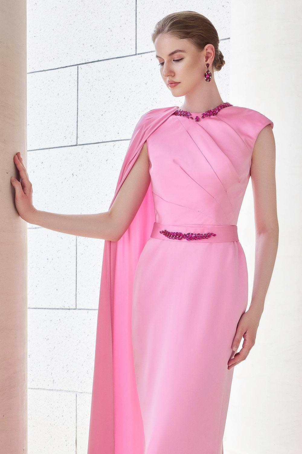 Efflores Pegged Round Neck Silk Floor Length Dress - MEAN BLVD