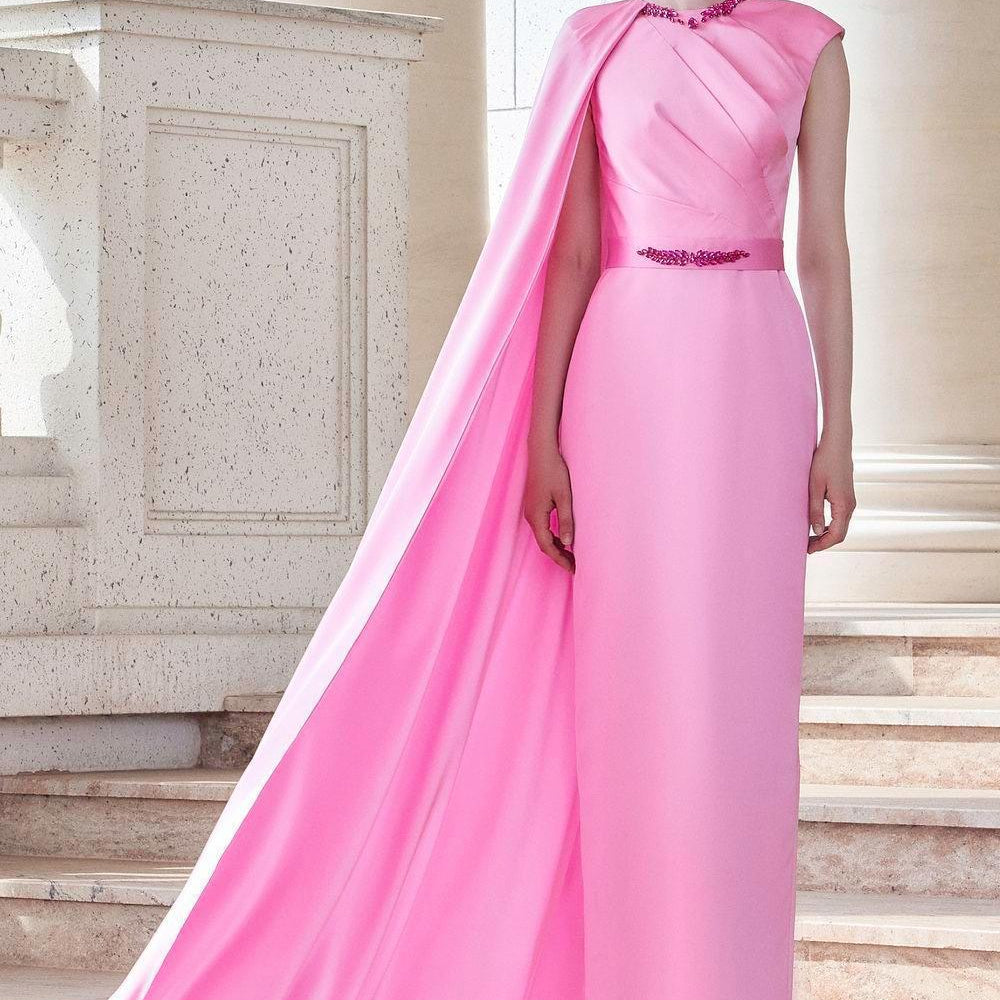 Efflores Pegged Round Neck Silk Floor Length Dress - MEAN BLVD