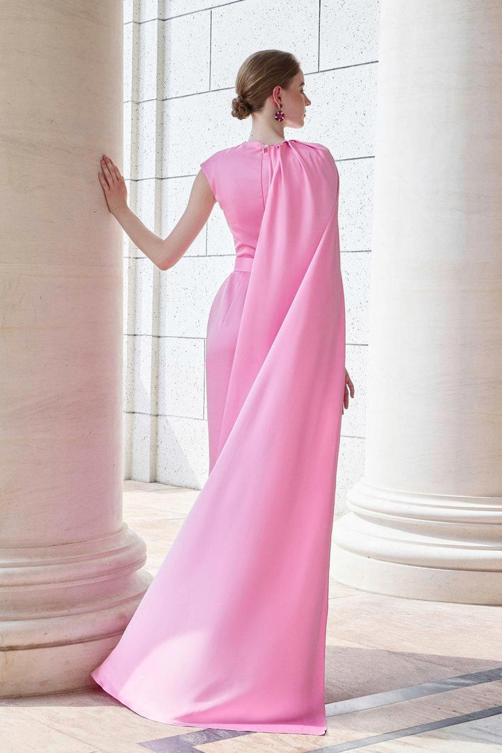 Efflores Pegged Round Neck Silk Floor Length Dress - MEAN BLVD