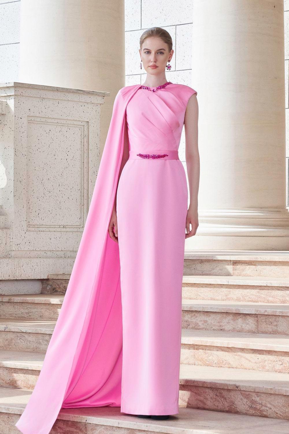 Efflores Pegged Round Neck Silk Floor Length Dress - MEAN BLVD