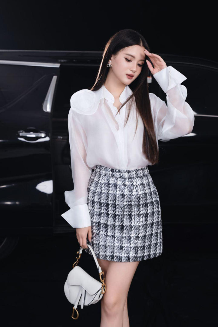 Eimy A-line High Waist Tweed Mini Skirt - MEAN BLVD