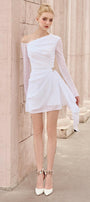 Eira A-line Asymmetric Shoulder Spandex Mini Dress - MEAN BLVD