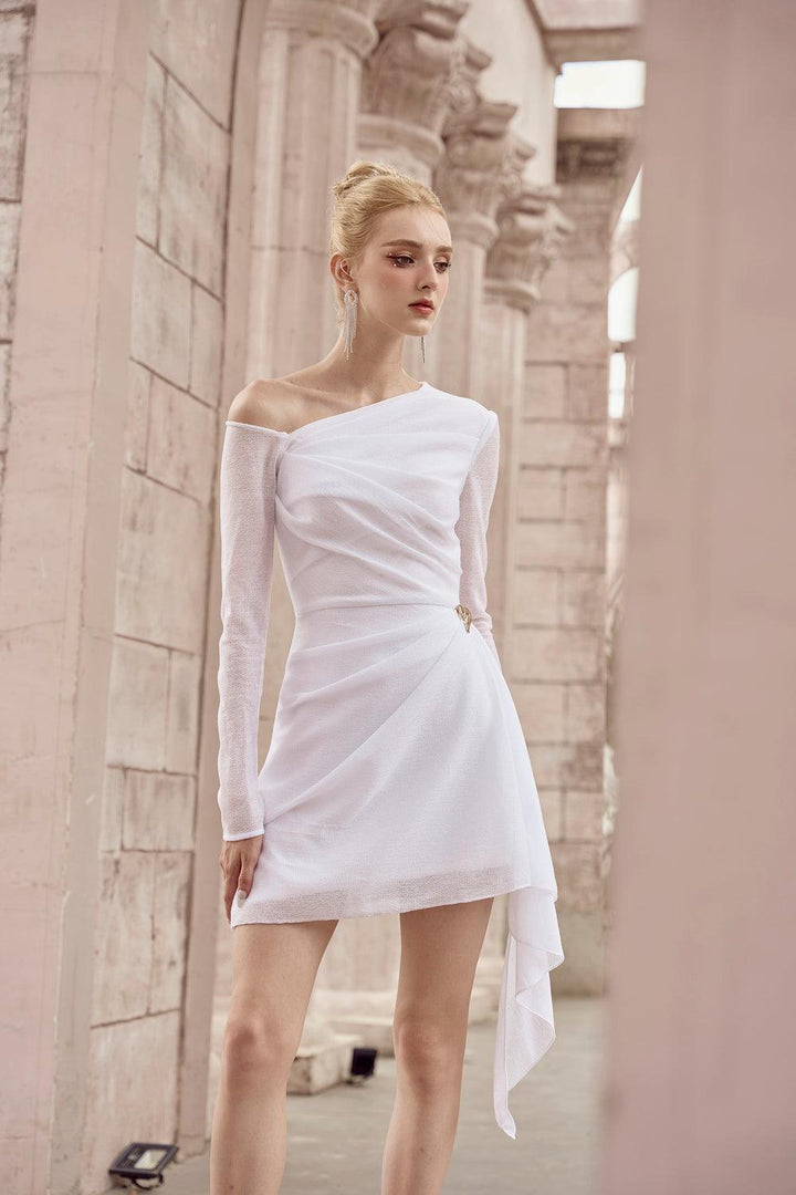 Eira A-line Asymmetric Shoulder Spandex Mini Dress - MEAN BLVD