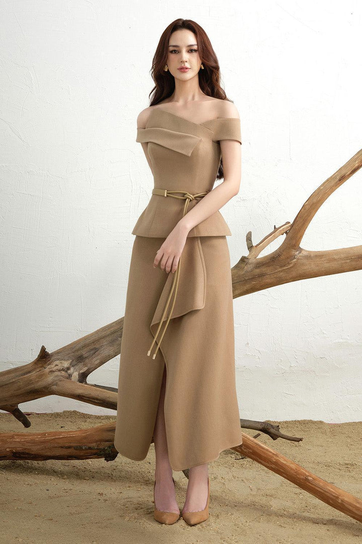 Women's Eira Peplum Off-Shoulder Khaki Top XS/S/M/L/XL/Customize