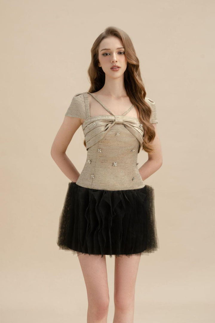 Elara A-line Short Sleeved Jacquard Mini Dress - MEAN BLVD