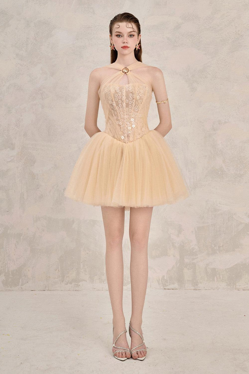 POPLIN CORSET SHAPE FLARE MINI DRESS main image 0
