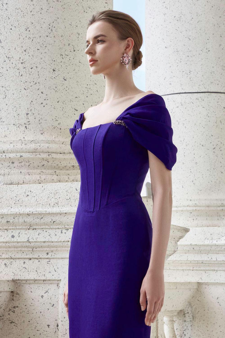 Elation Sheath Off-Shoulder Taffeta Floor Length Dress - MEAN BLVD