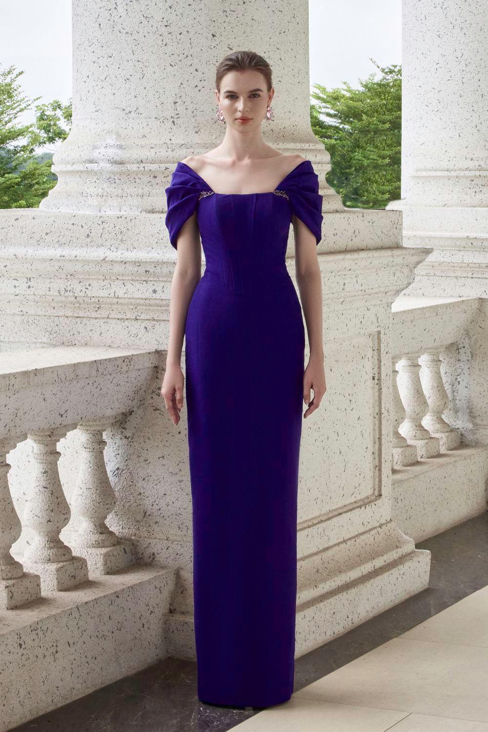 Elation Sheath Off-Shoulder Taffeta Floor Length Dress - MEAN BLVD