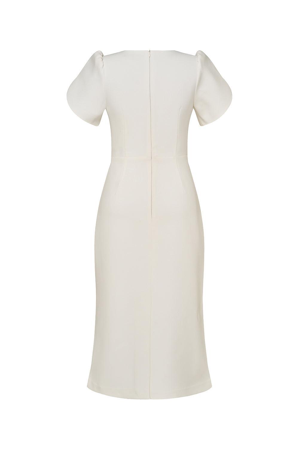 white trumpet midi dress Women's Elation Trumpet Short Sleeved Linen Blend Midi Dress S/M/L/XL/XXL White MEAN BLVD, White / S
