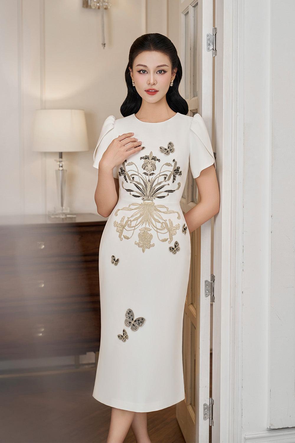 Women's Elation Trumpet Short Sleeved Linen Blend Midi Dress S/M/L/XL/XXL White MEAN BLVD White / XXL Women's Elation Trumpet Short Sleeved Linen Blend Midi Dress S/M/L/XL/XXL White MEAN BLVD White / XXL
