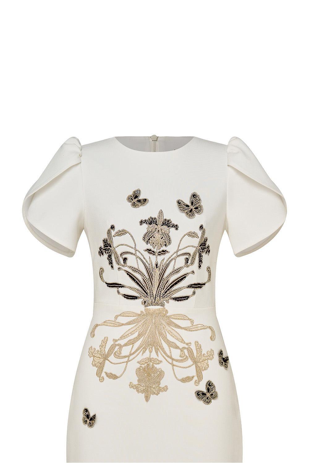 Elation Trumpet Short Sleeved Linen Blend Midi Dress - MEAN BLVD