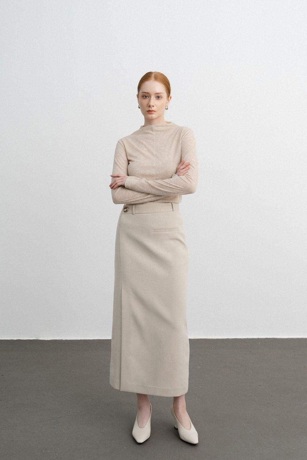 Eleanor Sheath Asymmetric Polycotton Midi Skirt - MEAN BLVD