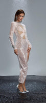 Eleanora Asymmetric Twisted Sequin Midi Dress - MEAN BLVD