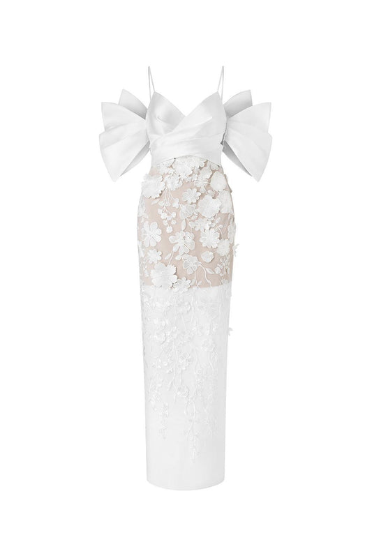 Elena Bodycon Cold Shoulder Sleeved Lace Ankle Length Dress - MEAN BLVD