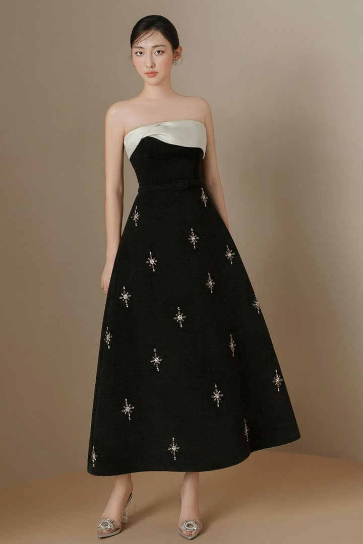 Elenor A-line Stone Tweed Midi Dress - MEAN BLVD