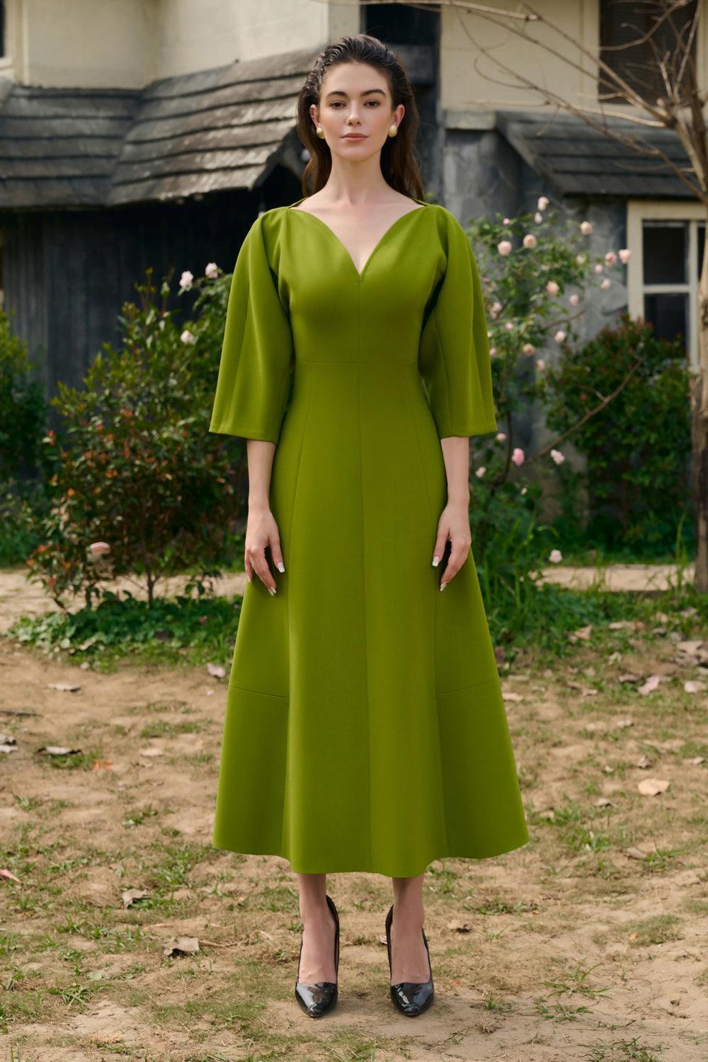 Elfleda A-line Wide Sleeved Crepe Midi Dress - MEAN BLVD