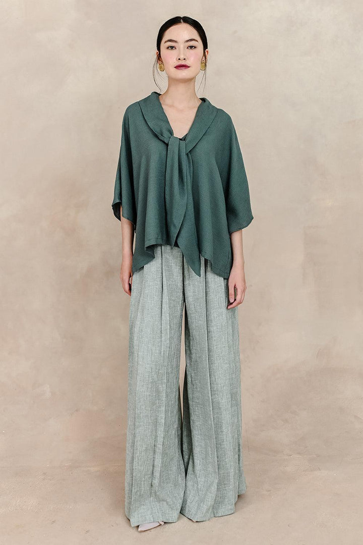 Eliana Straight Tie Neck Silk Linen Shirt - MEAN BLVD