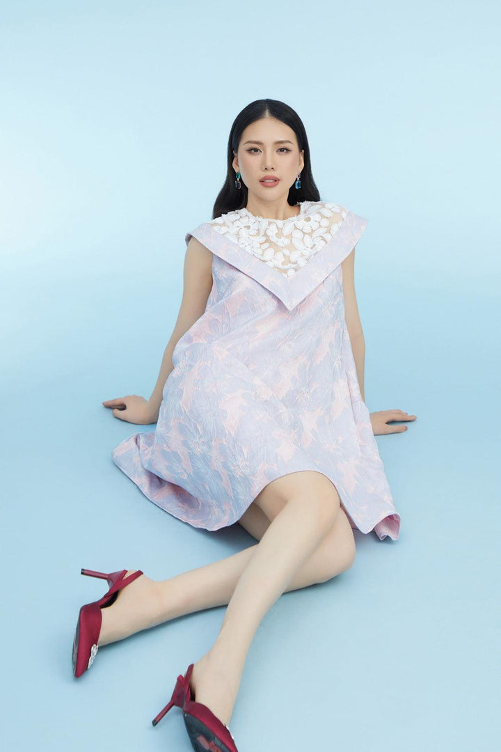 Elianna Trapezoid Jewel Neck Brocade Mini Dress - MEAN BLVD