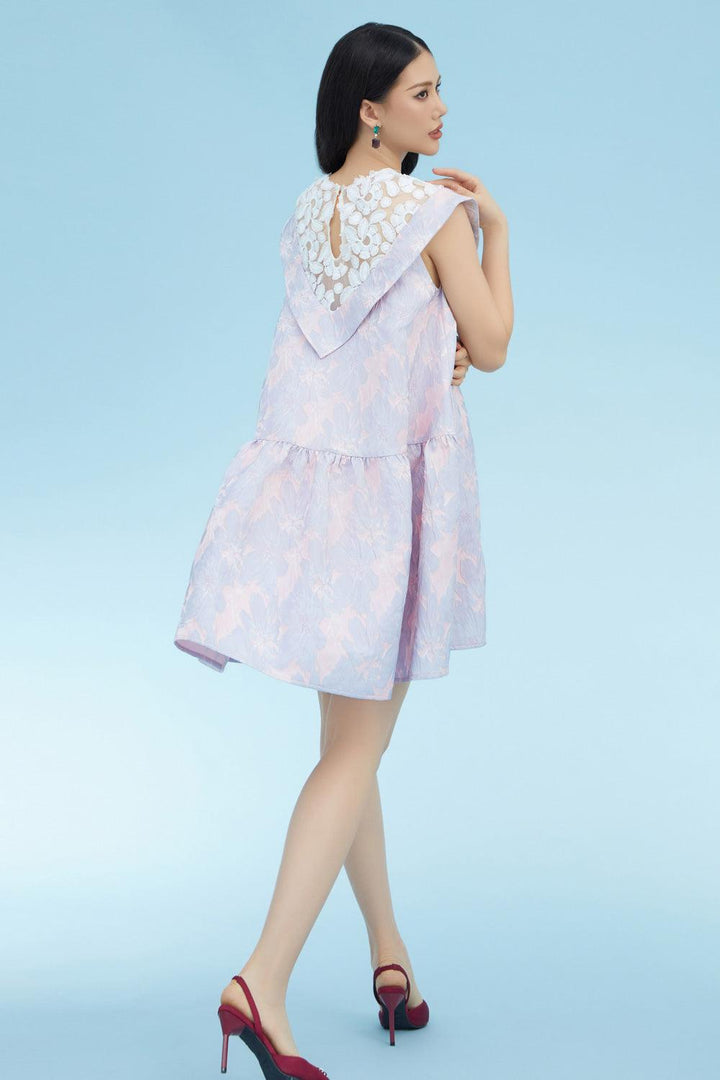 Elianna Trapezoid Jewel Neck Brocade Mini Dress - MEAN BLVD