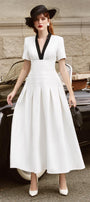 Elio Pleated V-Neck Spandex Homespun Midi Dress - MEAN BLVD